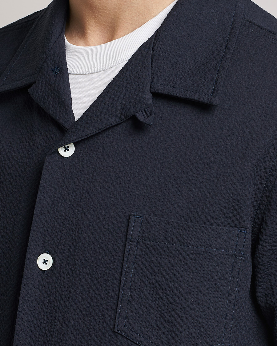Heren | Overhemden | Howlin' | Short Sleeve Cotton Seersucker Shirt Navy