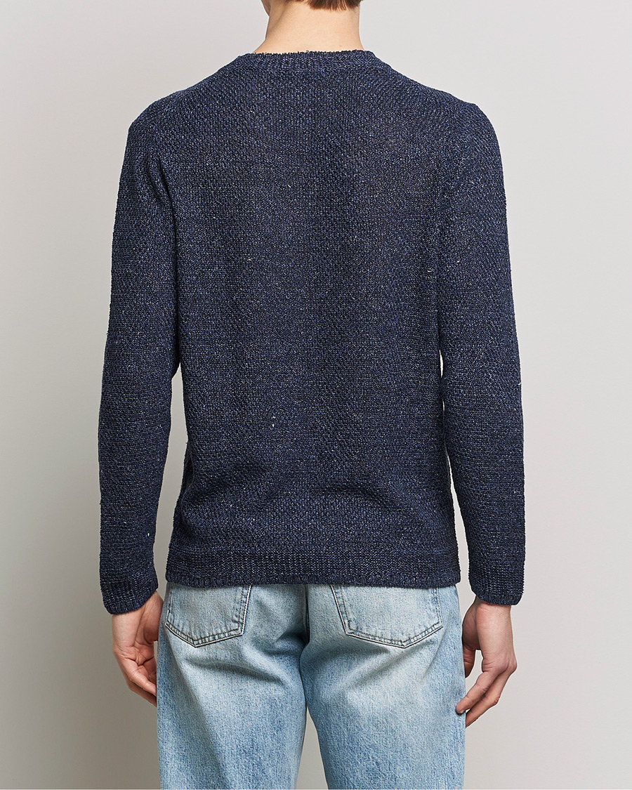 Heren | Truien | Inis Meáin | Moss Stiched Linen Crew Neck Dark Blue