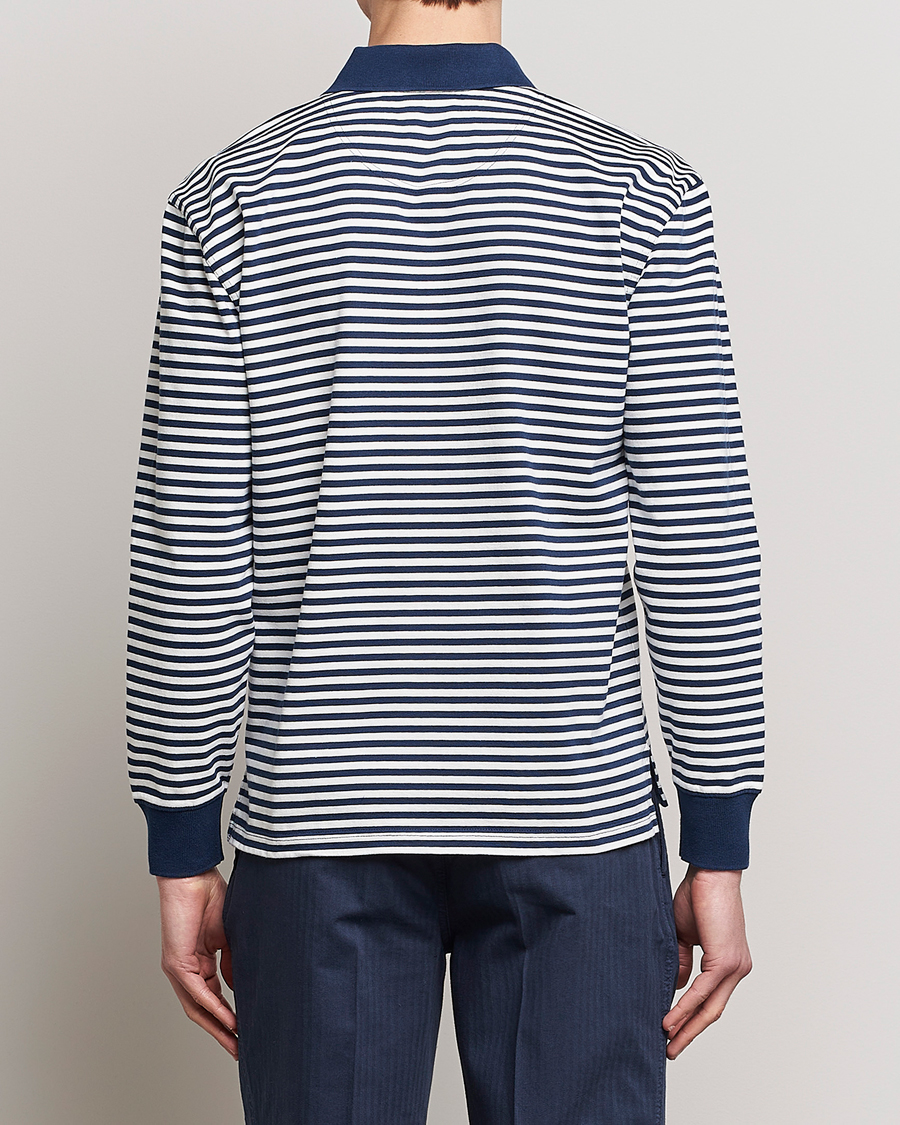 Homme | Pulls Et Tricots | Drake's | Striped Long Sleeve Jersey Polo White/Navy