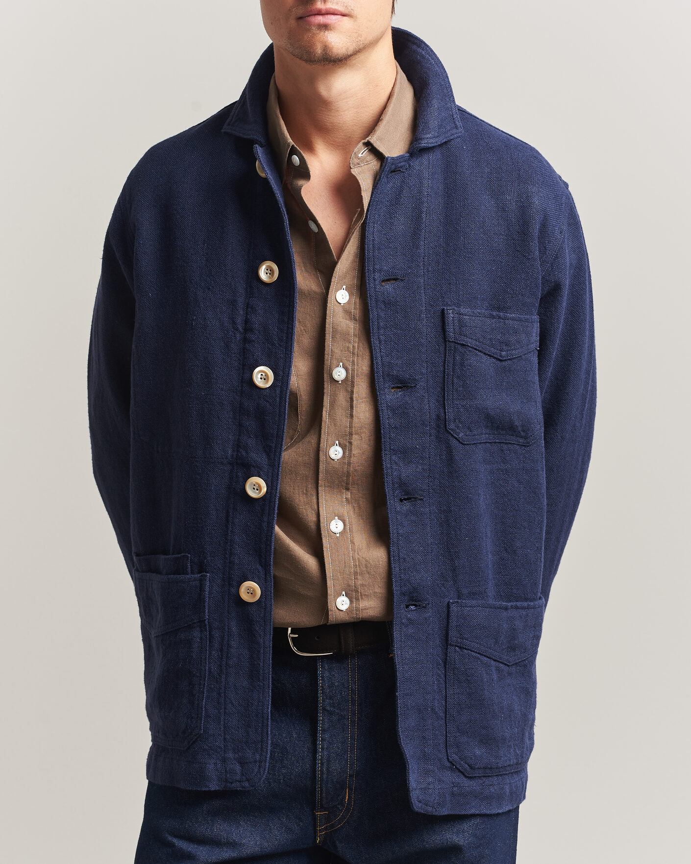 Heren | Jassen | Drake's | Heavy Linen 5-Pocket Chore Jacket Navy