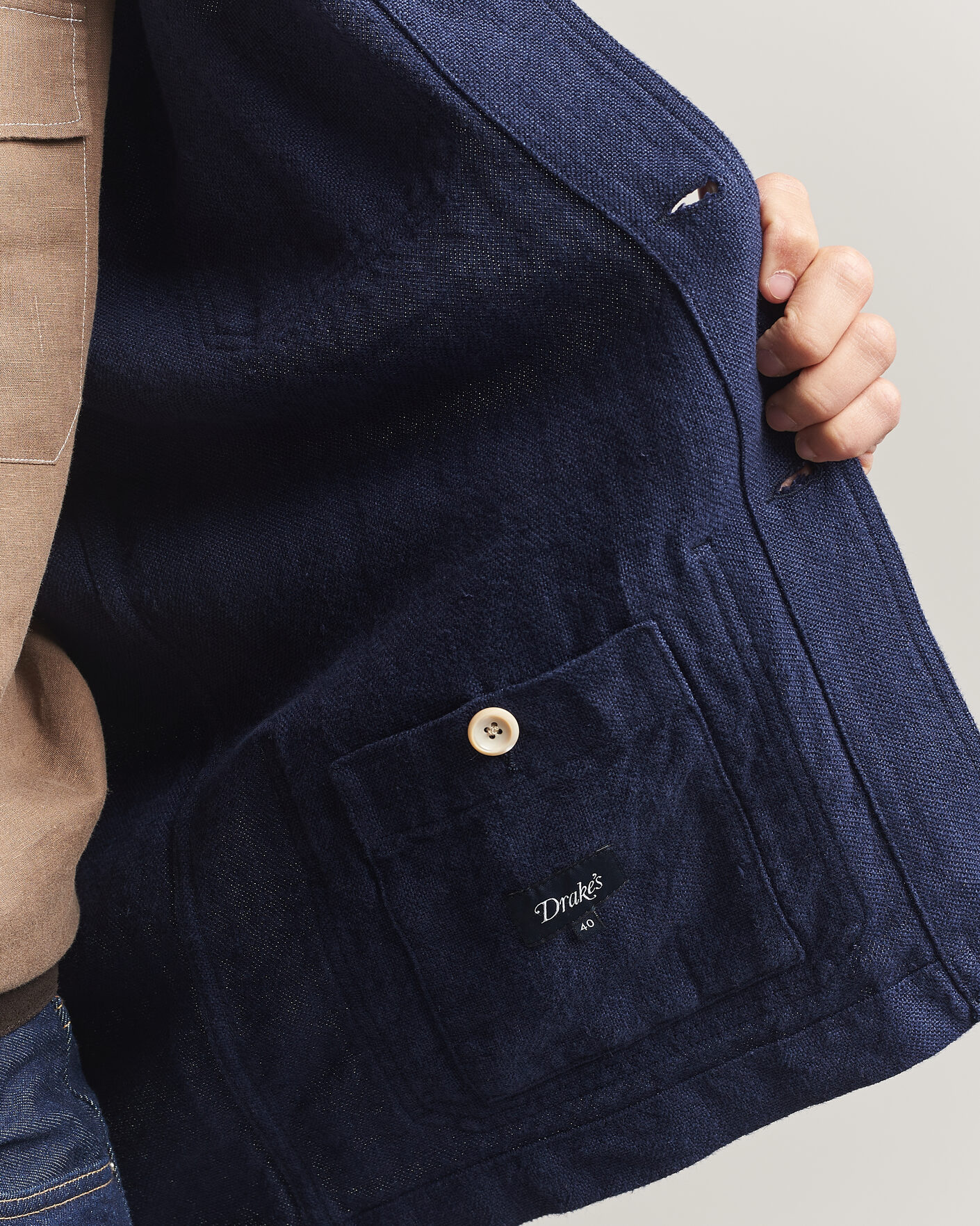 Heren | Jassen | Drake's | Heavy Linen 5-Pocket Chore Jacket Navy