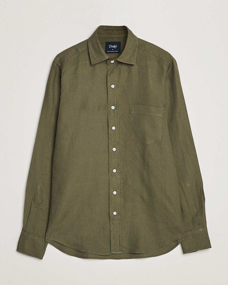 Heren | Overhemden | Drake's | Linen Summer Shirt Green