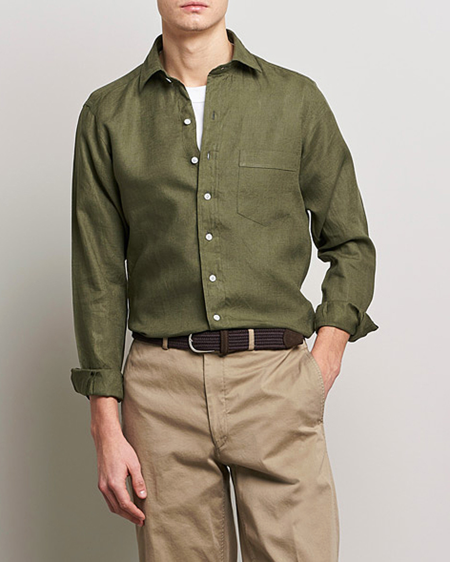 Heren | Overhemden | Drake's | Linen Summer Shirt Green