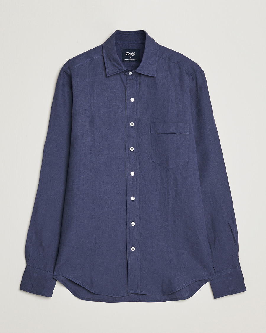 Homme | Chemises | Drake's | Linen Summer Shirt Navy