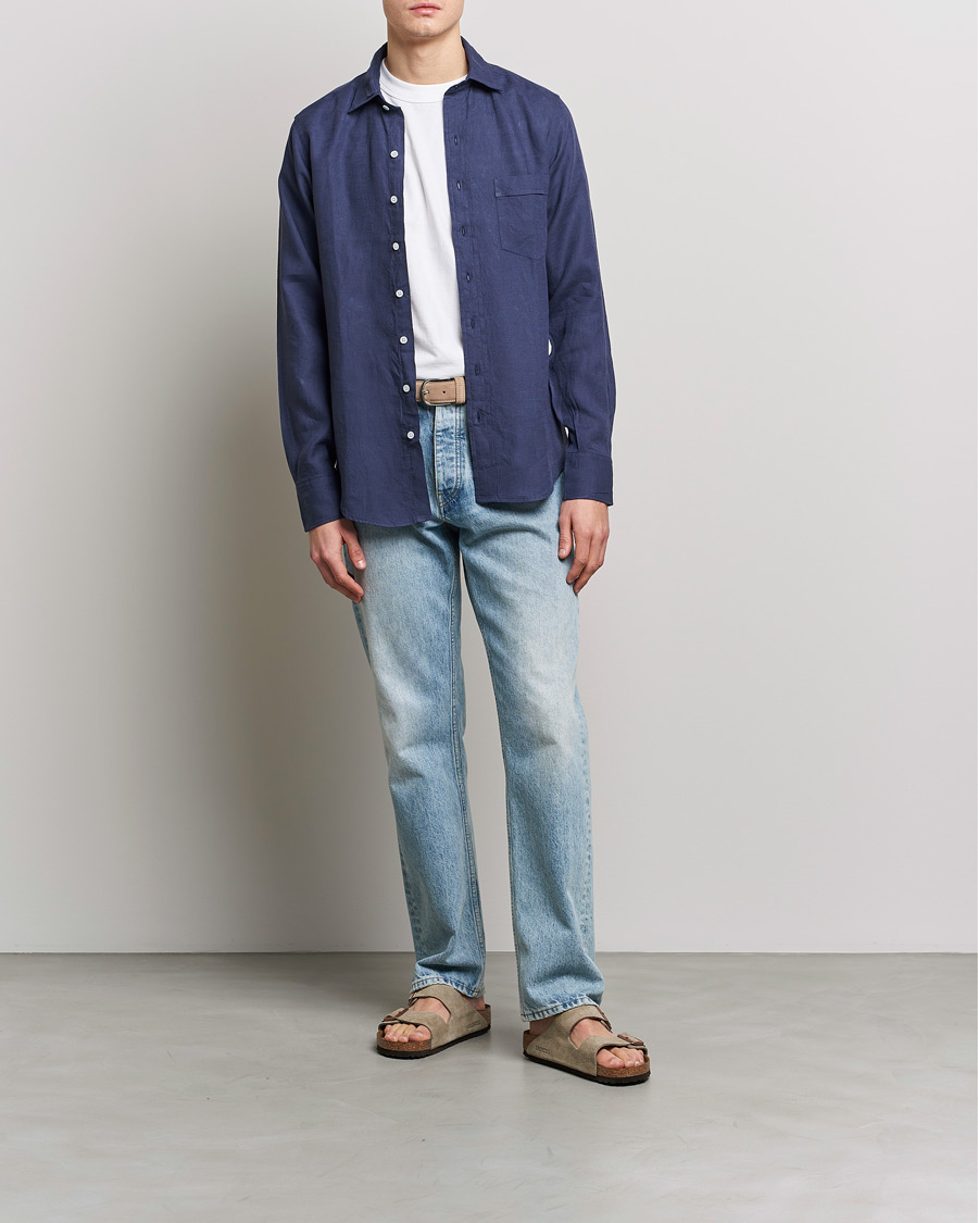Homme | Chemises | Drake's | Linen Summer Shirt Navy