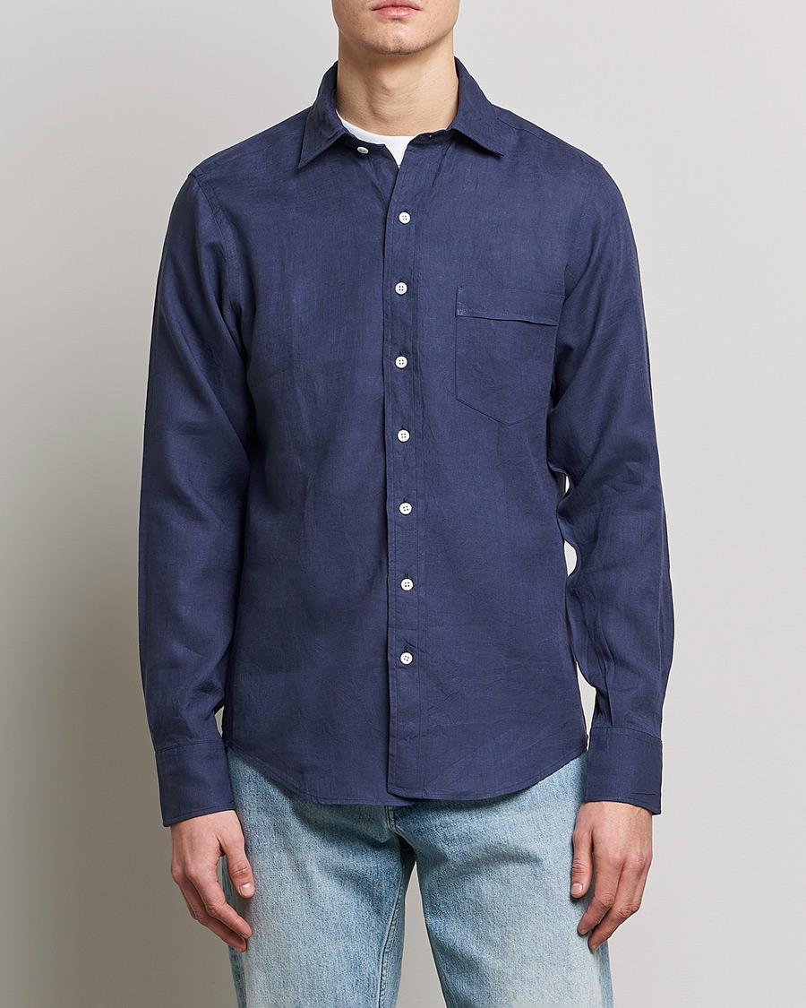 Homme | Chemises | Drake's | Linen Summer Shirt Navy
