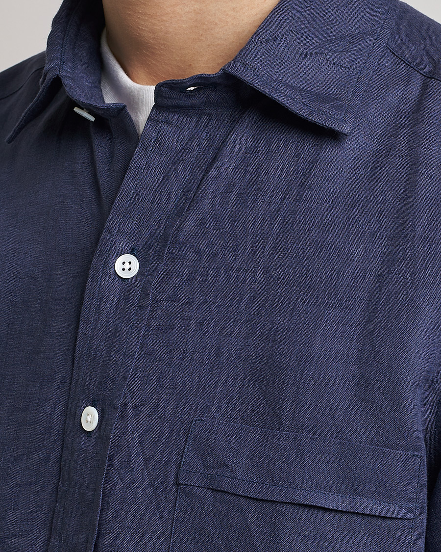 Homme | Chemises | Drake's | Linen Summer Shirt Navy