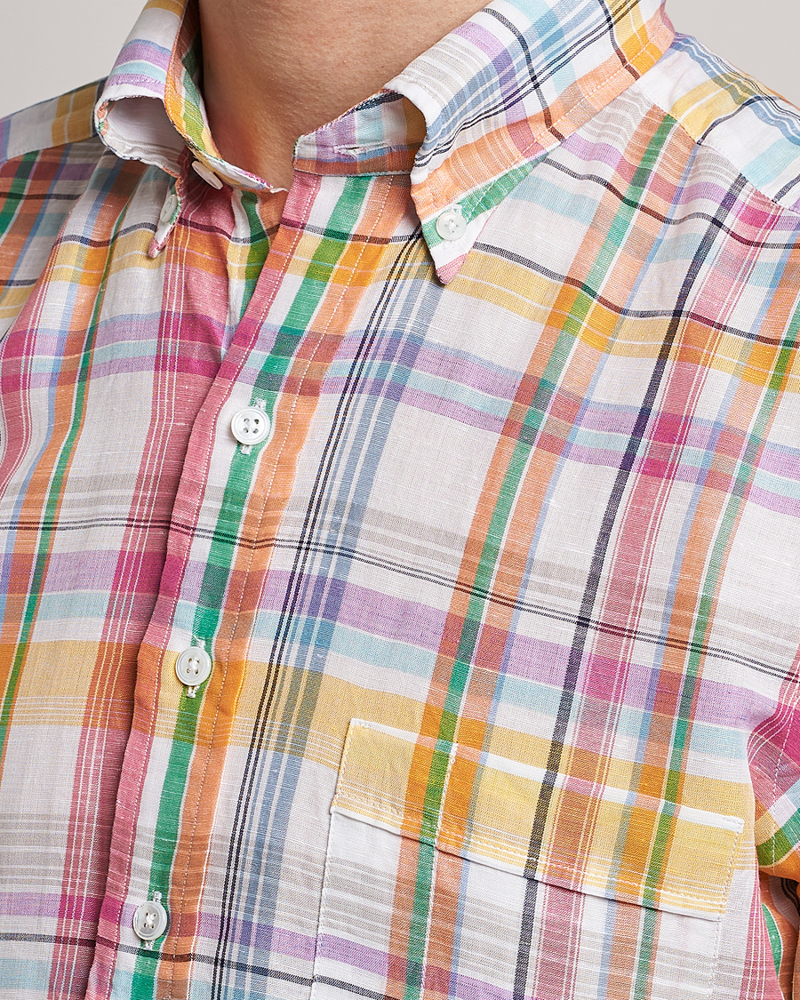 Homme | Chemises | Drake's | Checked Button Down Linen Shirt Multi