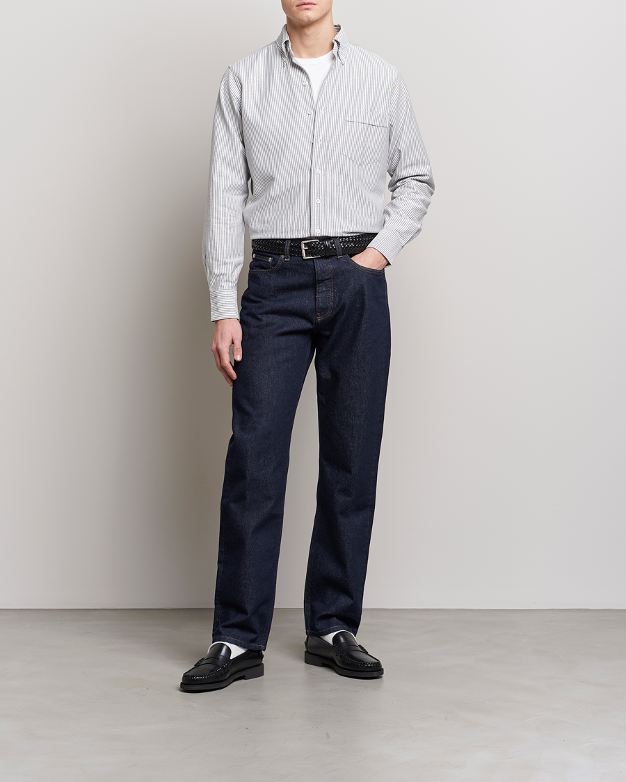 Heren | Overhemden | Drake's | Striped Button Down Oxford Shirt Black