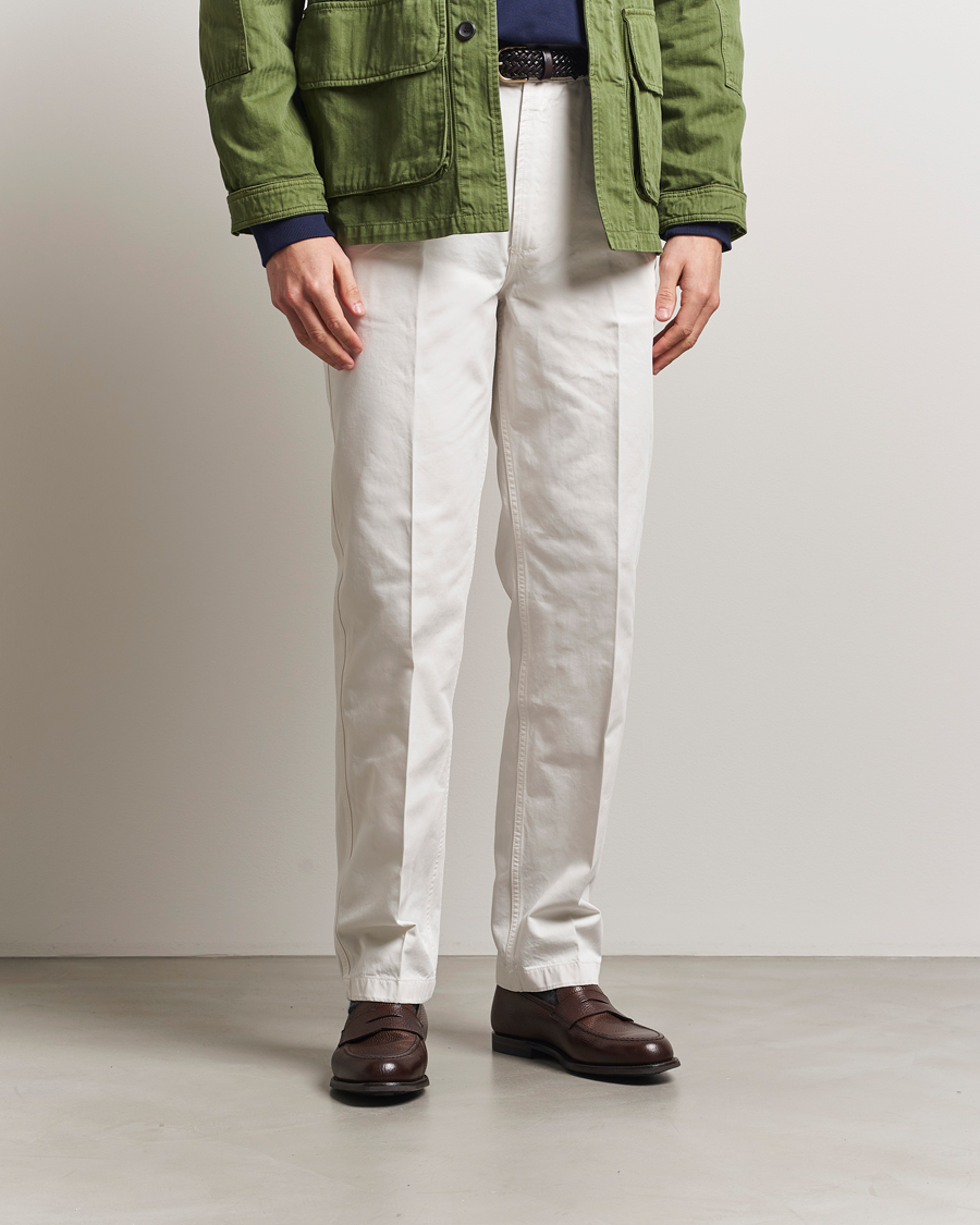 Homme | Pantalons | Drake's | Flat Front Cotton Chino Ecru