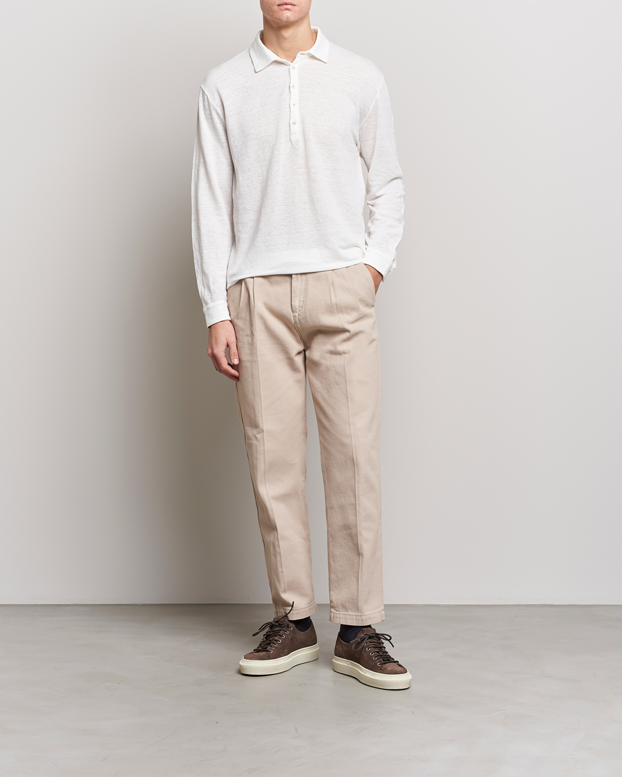 Homme | Pulls Et Tricots | Massimo Alba | Raya Long Sleeve Linen Polo White