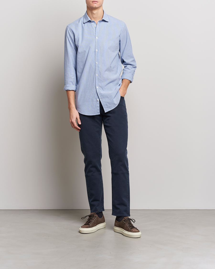 Homme | Chemises | Massimo Alba | Canary Striped Seersucker Shirt Blue