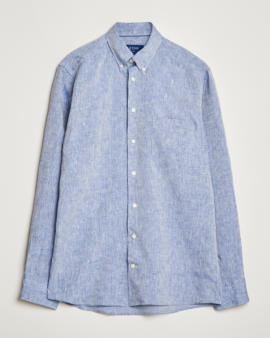 Heren | Overhemden | Eton | Slim Fit Linen Shirt Mid Blue