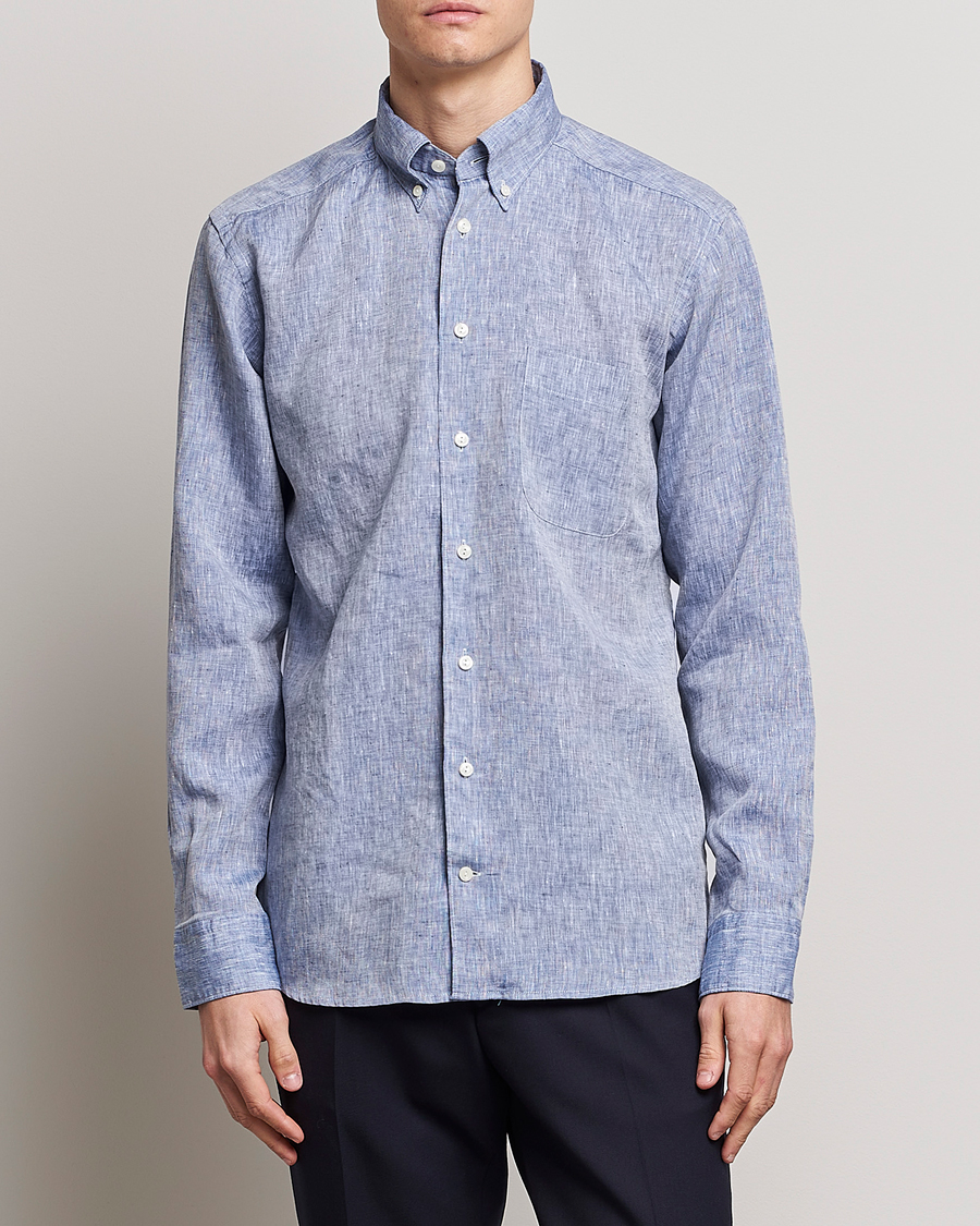 Heren | Overhemden | Eton | Slim Fit Linen Shirt Mid Blue