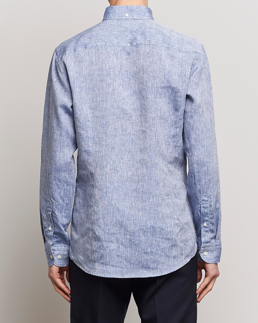 Heren | Overhemden | Eton | Slim Fit Linen Shirt Mid Blue