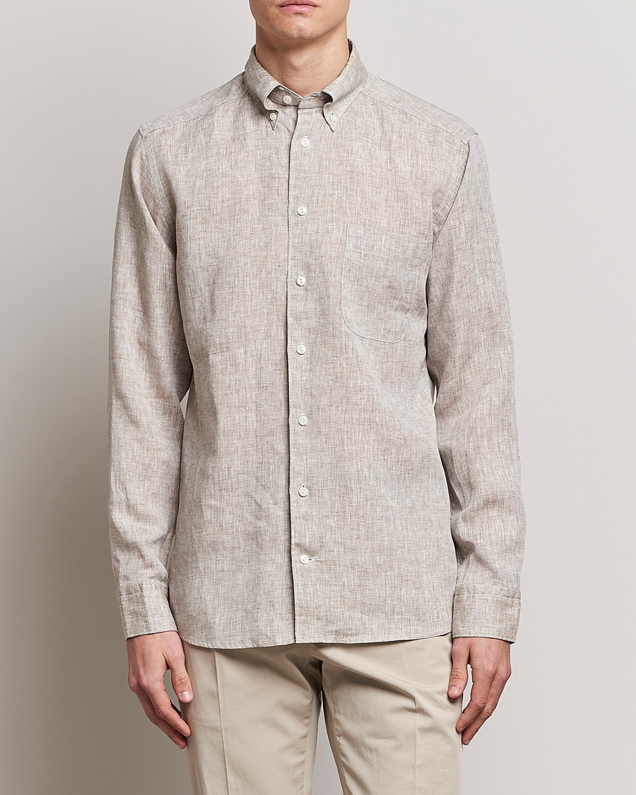 Heren | Overhemden | Eton | Slim Fit Linen Shirt Brown