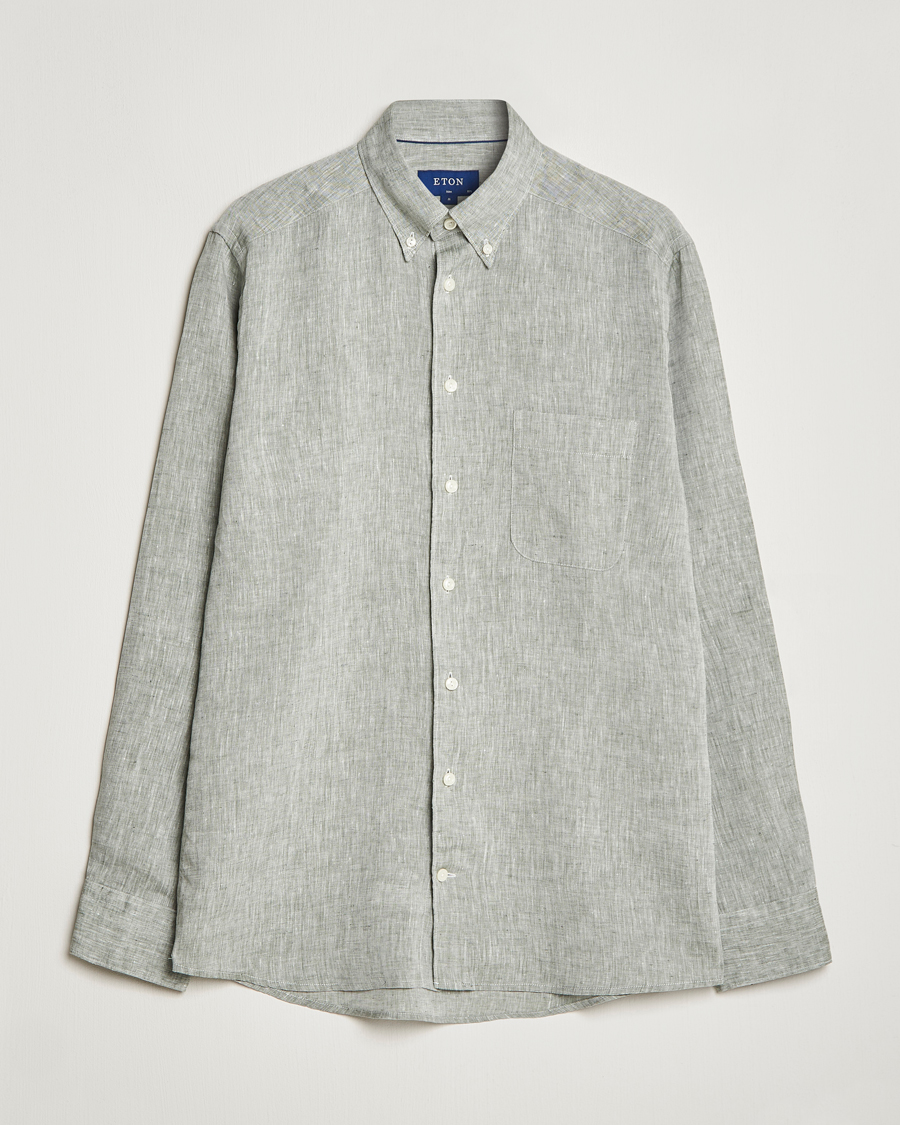 Heren | Overhemden | Eton | Slim Fit Linen Shirt Green