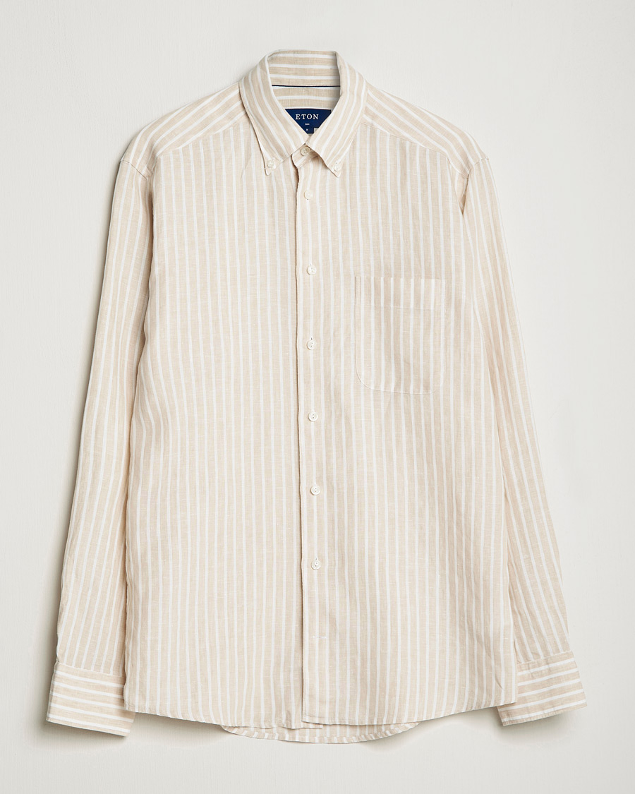Homme | Chemises | Eton | Slim Fit Striped Linen Shirt Brown