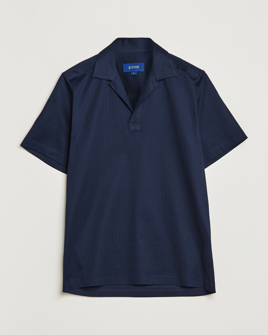 Heren | Polo's | Eton | Filo Di Scozia Open Collor Shirt Navy Blue