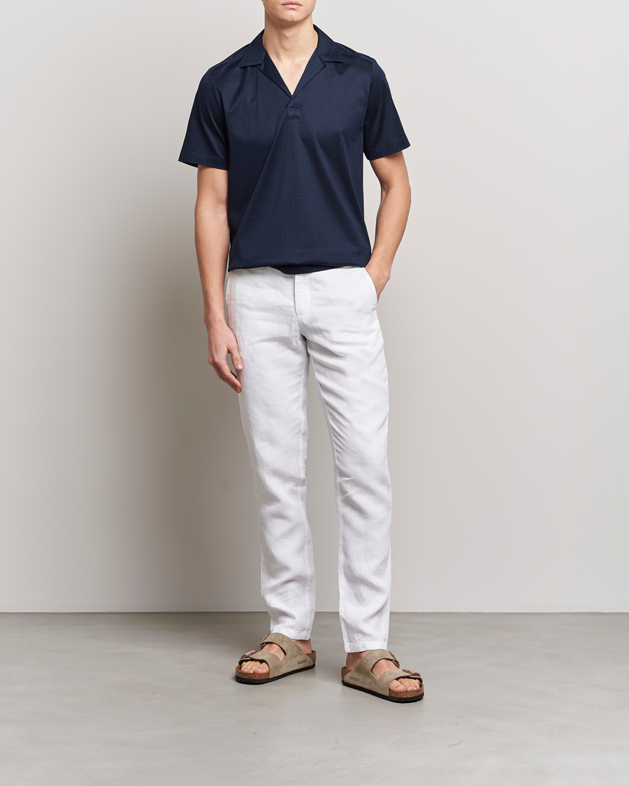 Heren | Polo's | Eton | Filo Di Scozia Open Collor Shirt Navy Blue