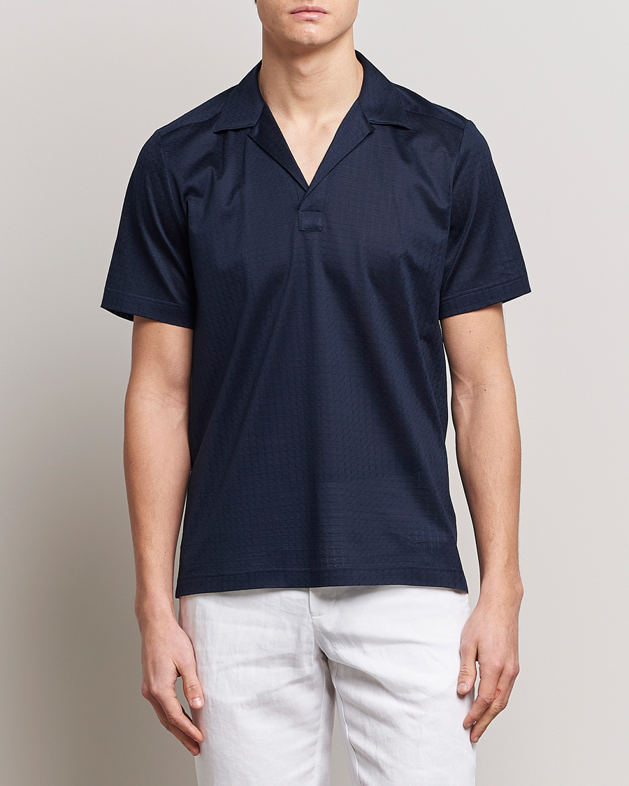 Heren | Polo's | Eton | Filo Di Scozia Open Collor Shirt Navy Blue