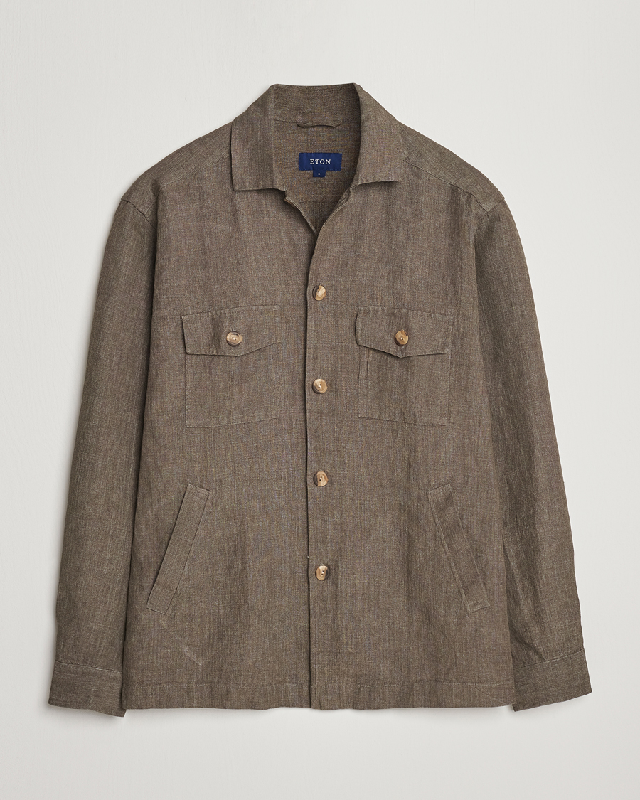 Homme | Chemises | Eton | Linen Twill Overshirt Dark Green