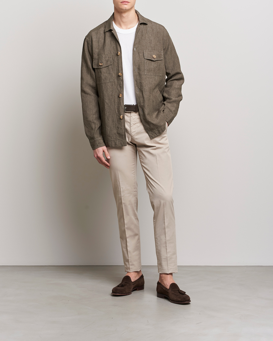 Homme | Chemises | Eton | Linen Twill Overshirt Dark Green