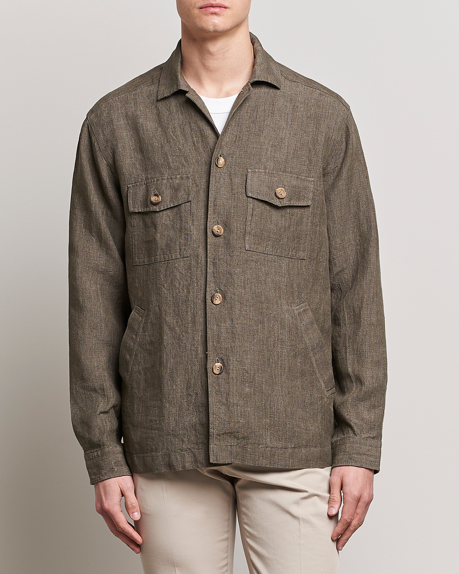 Homme | Chemises | Eton | Linen Twill Overshirt Dark Green