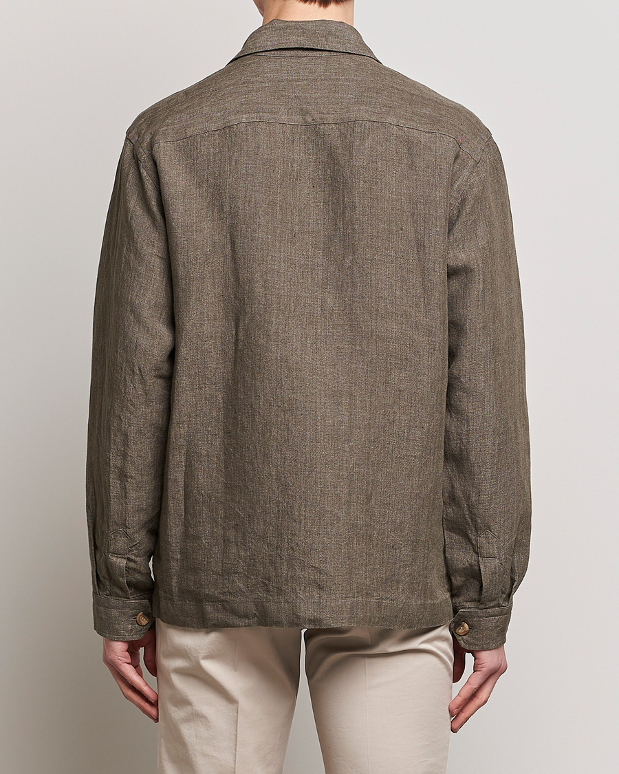 Homme | Chemises | Eton | Linen Twill Overshirt Dark Green