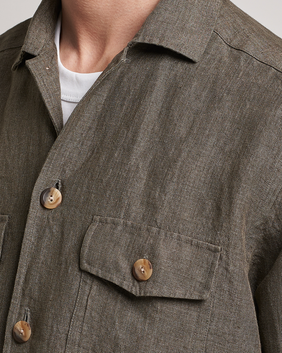 Homme | Chemises | Eton | Linen Twill Overshirt Dark Green