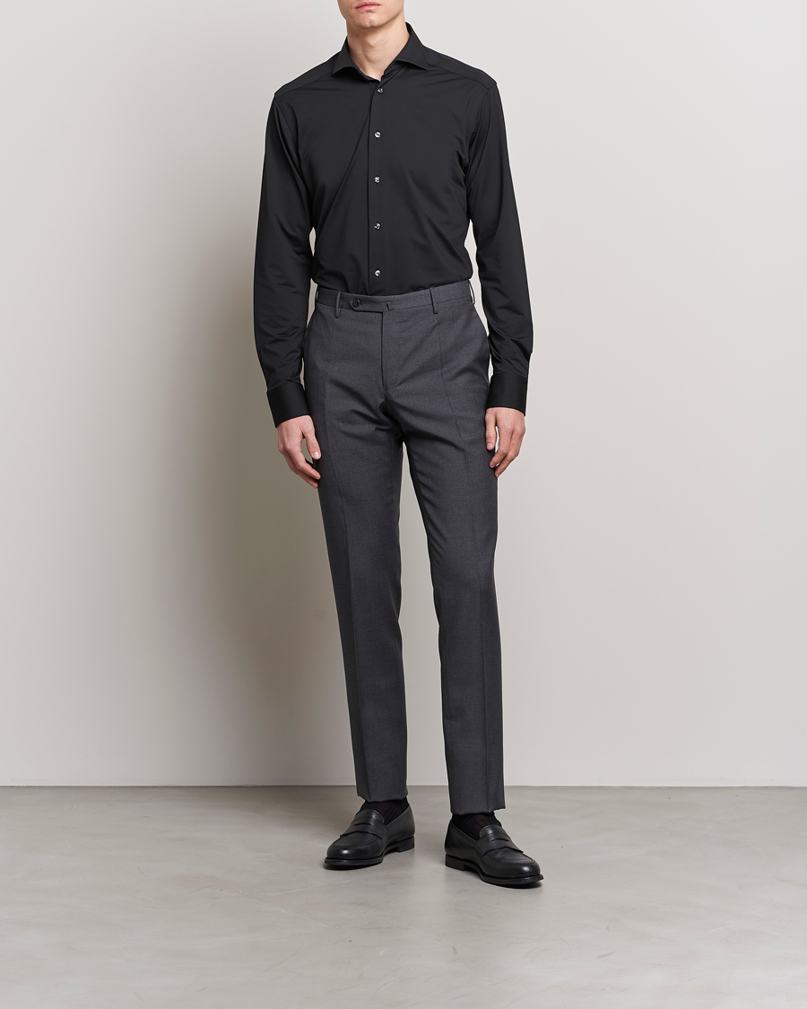 Heren | Overhemden | Eton | Slim Fit Four Way Stretch Shirt Black