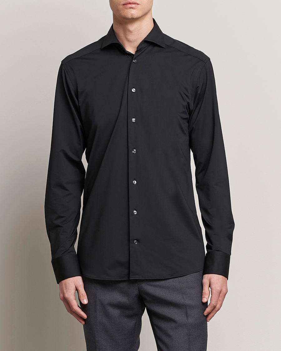 Heren | Overhemden | Eton | Slim Fit Four Way Stretch Shirt Black