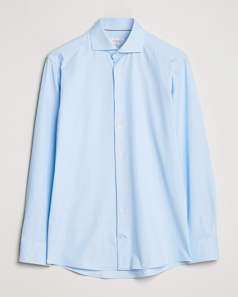 Heren | Overhemden | Eton | Slim Fit Four Way Stretch Shirt Light Blue