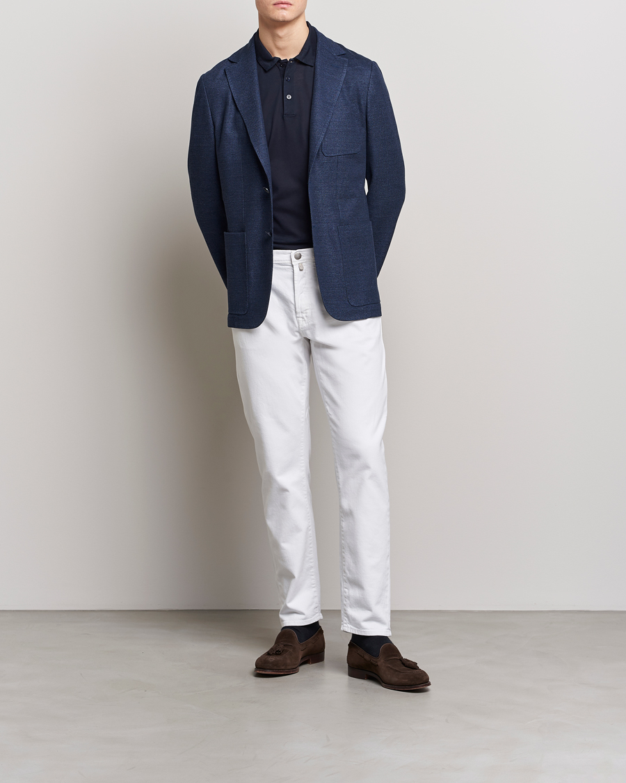 Homme | Blazers | Canali | Linen/Cotton Jersey Blazer Dark Blue