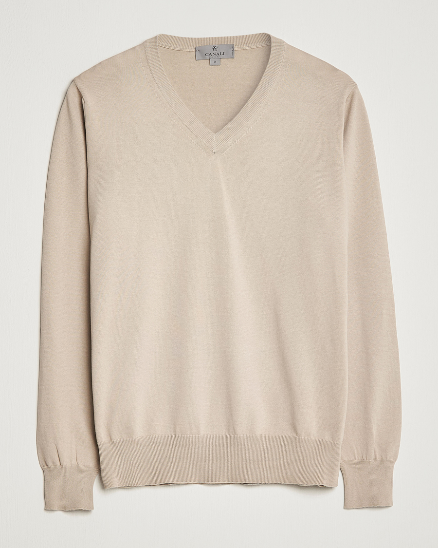 Homme | Pulls Et Tricots | Canali | Cotton V-Neck Pullover Beige