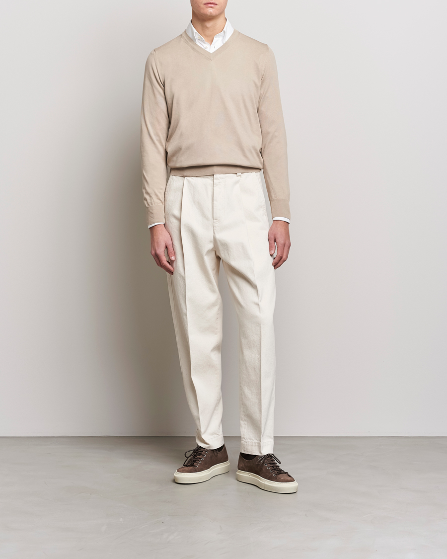 Homme | Pulls Et Tricots | Canali | Cotton V-Neck Pullover Beige