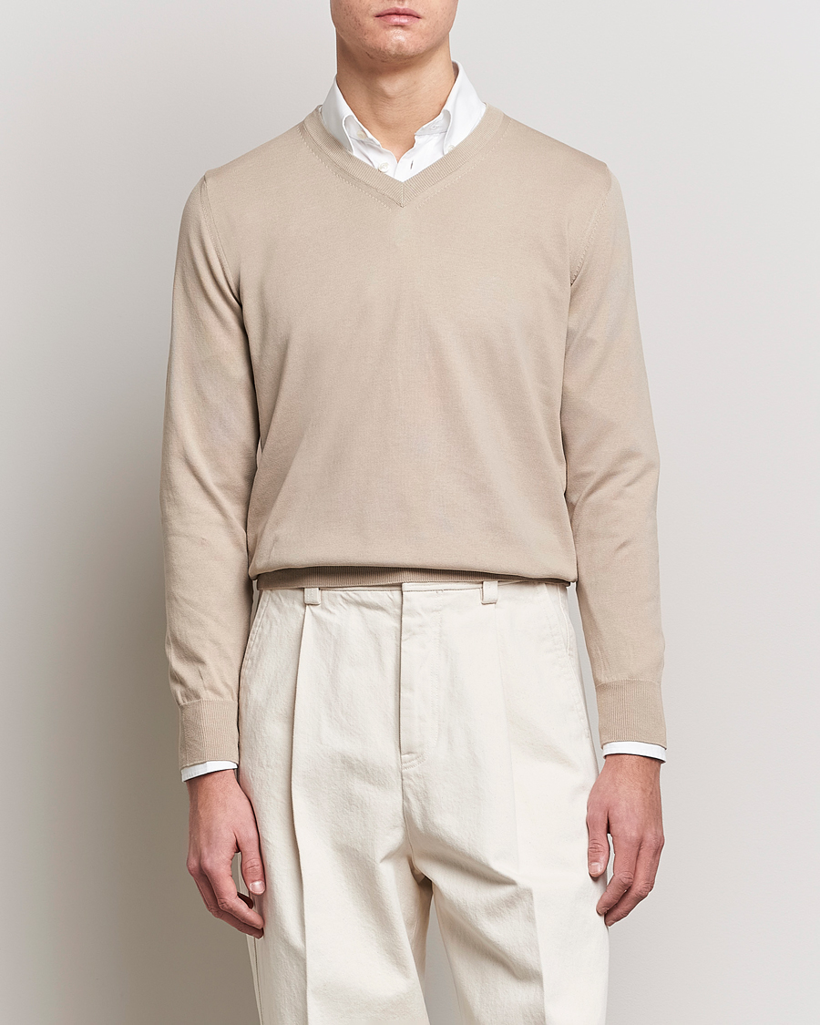 Homme | Pulls Et Tricots | Canali | Cotton V-Neck Pullover Beige