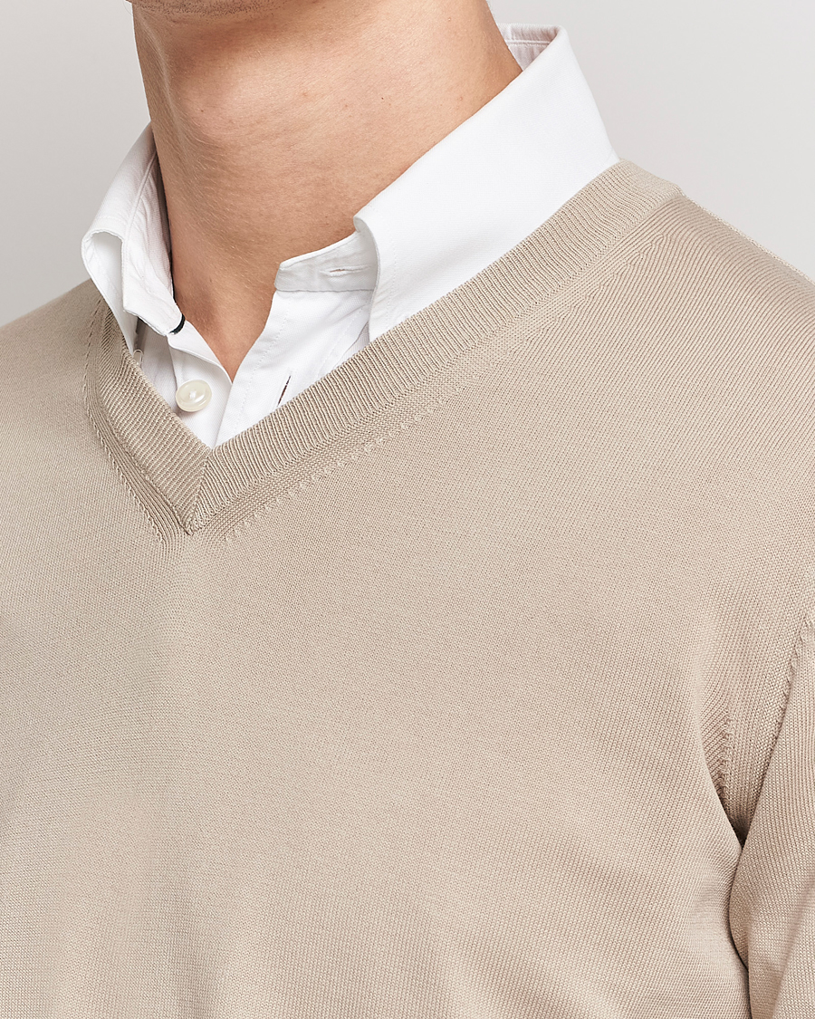 Homme | Pulls Et Tricots | Canali | Cotton V-Neck Pullover Beige