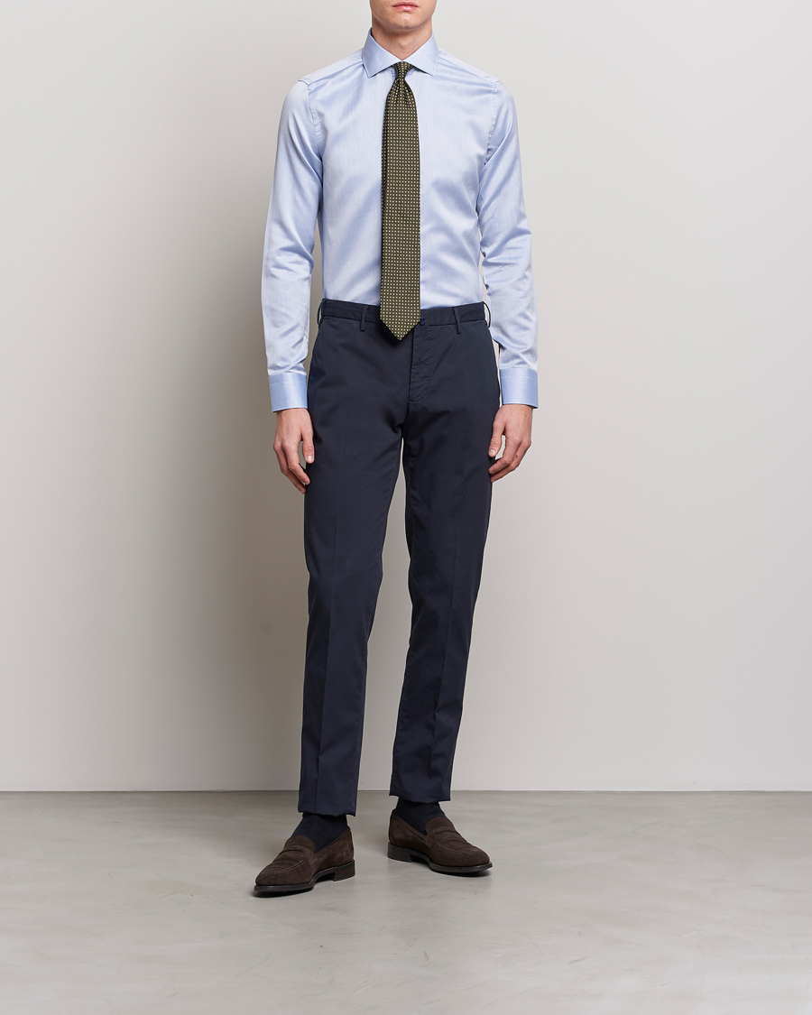 Homme | Chemises | Canali | Slim Fit Linen Shirt Light Blue