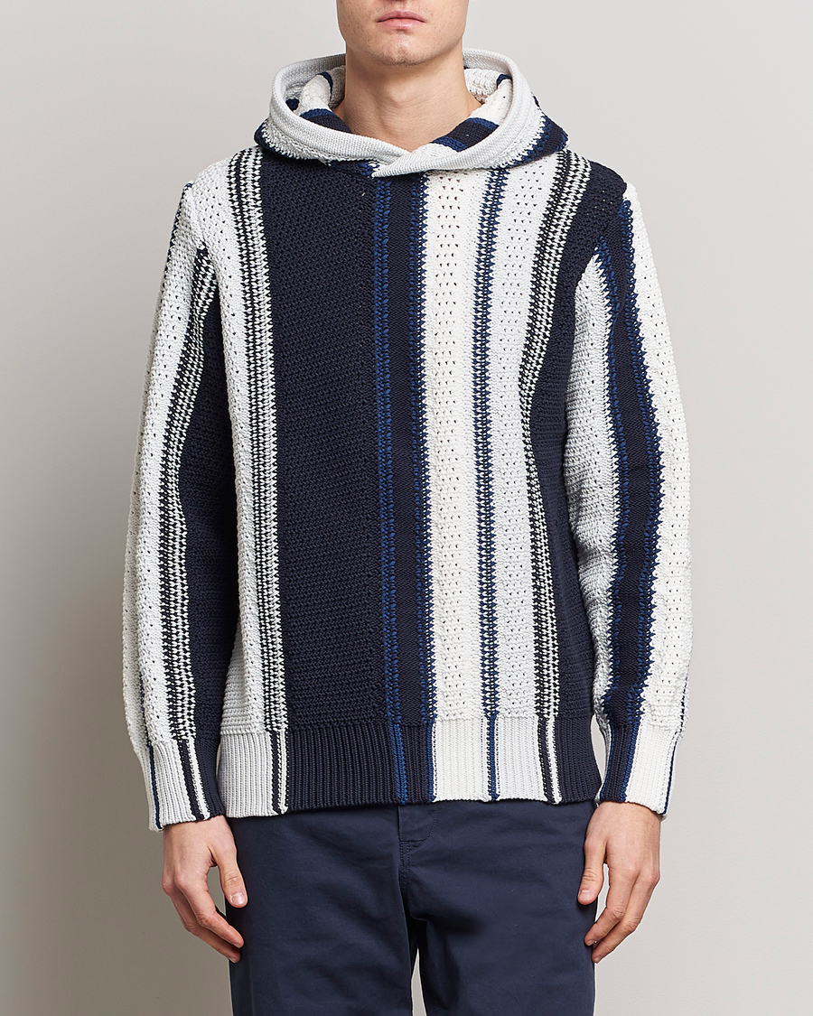 Homme | Pulls Et Tricots | Orlebar Brown | Kirk Tanami Striped Cotton Hood Sea Mist/Night Iris