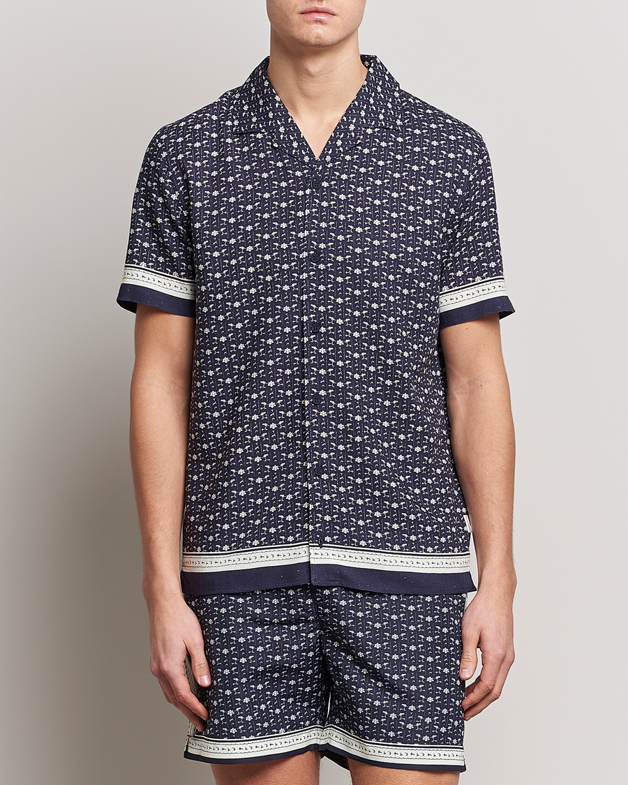 Heren | Overhemden | Orlebar Brown | Hibbert Bandana Viscose/Linen Shirt Dark Sapphire