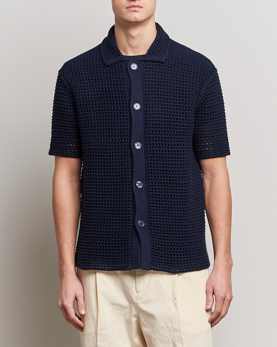 Heren | Overhemden | Orlebar Brown | Thomas Crochet Heavy Knitted Cotton Shirt Night Iris