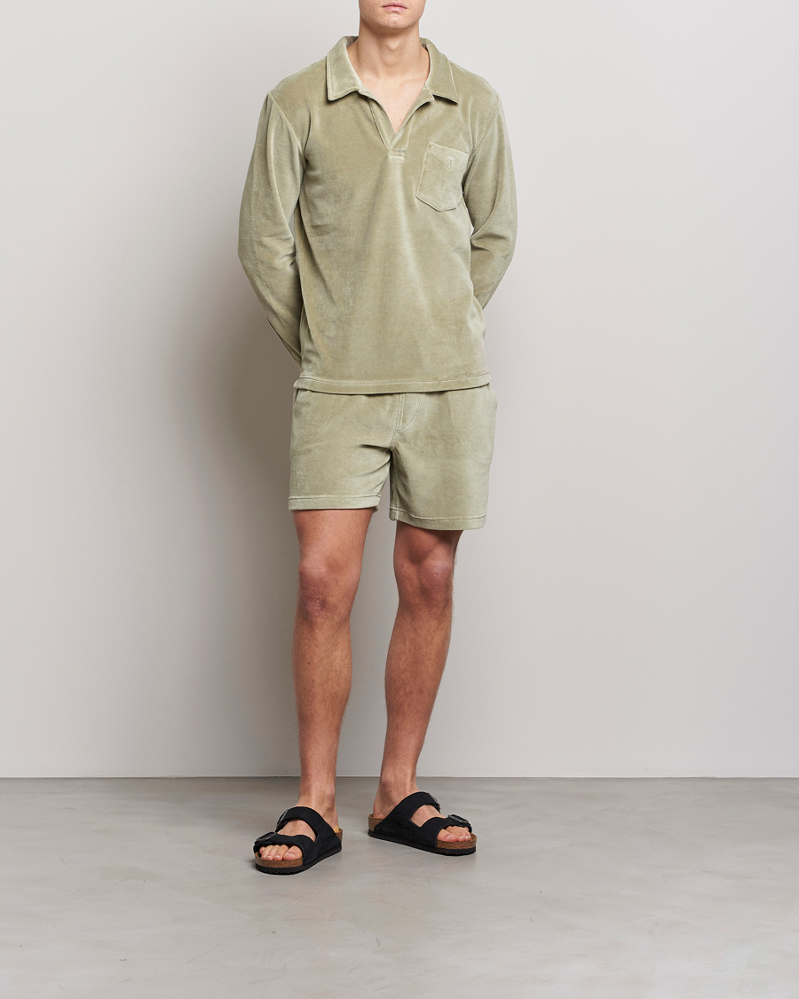 Homme | Chemises | OAS | Long Sleeve Velour Shirt Washed Green