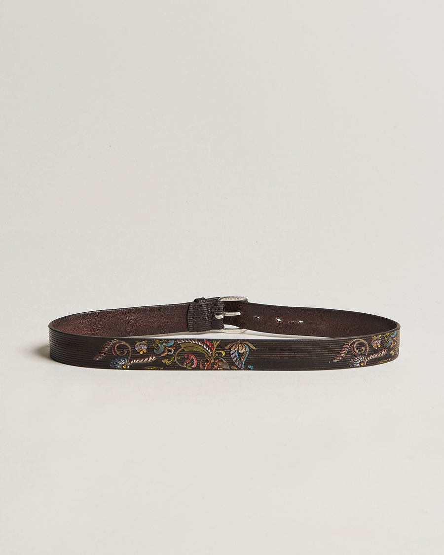 Heren | Orciani Paisley Hand Painted Leather Belt Dark Brown | Orciani | Paisley Hand Painted Leather Belt Dark Brown