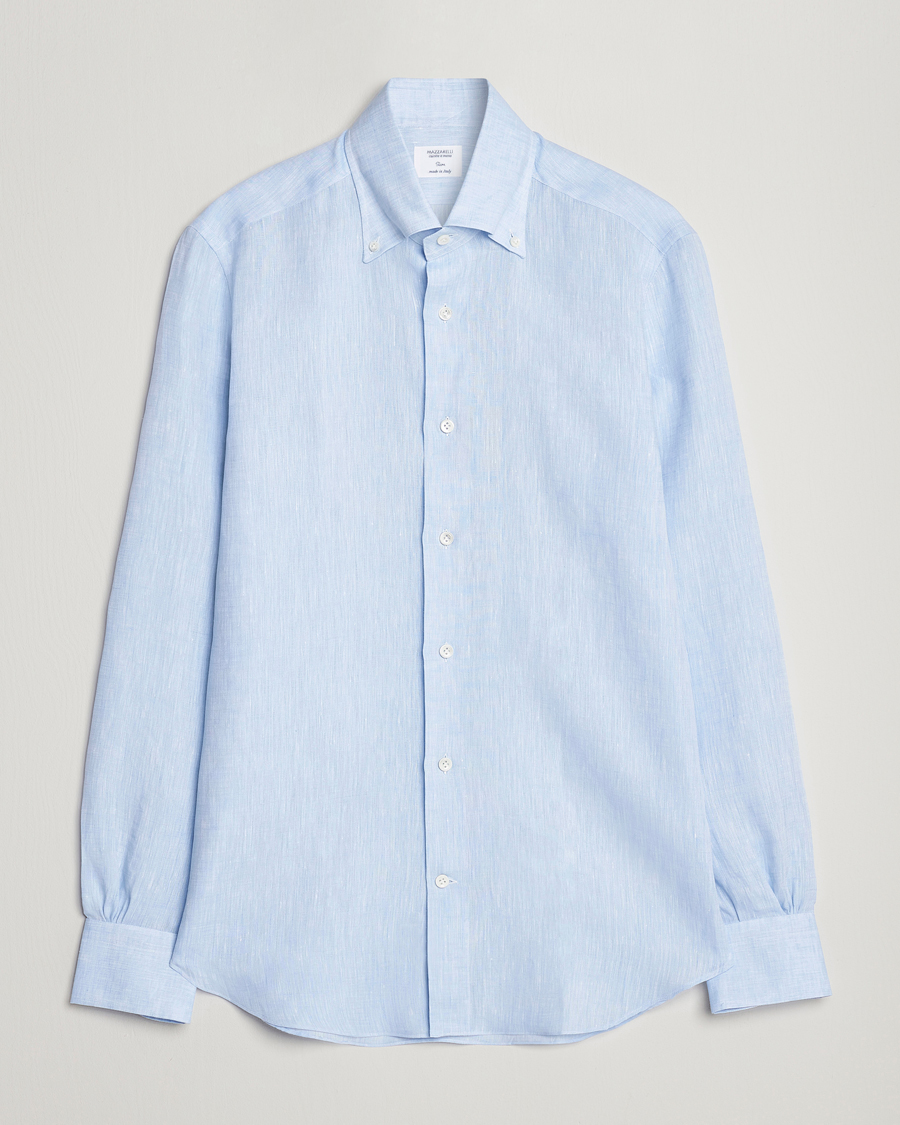 Homme | Chemises | Mazzarelli | Soft Linen Button Down Shirt Light Blue