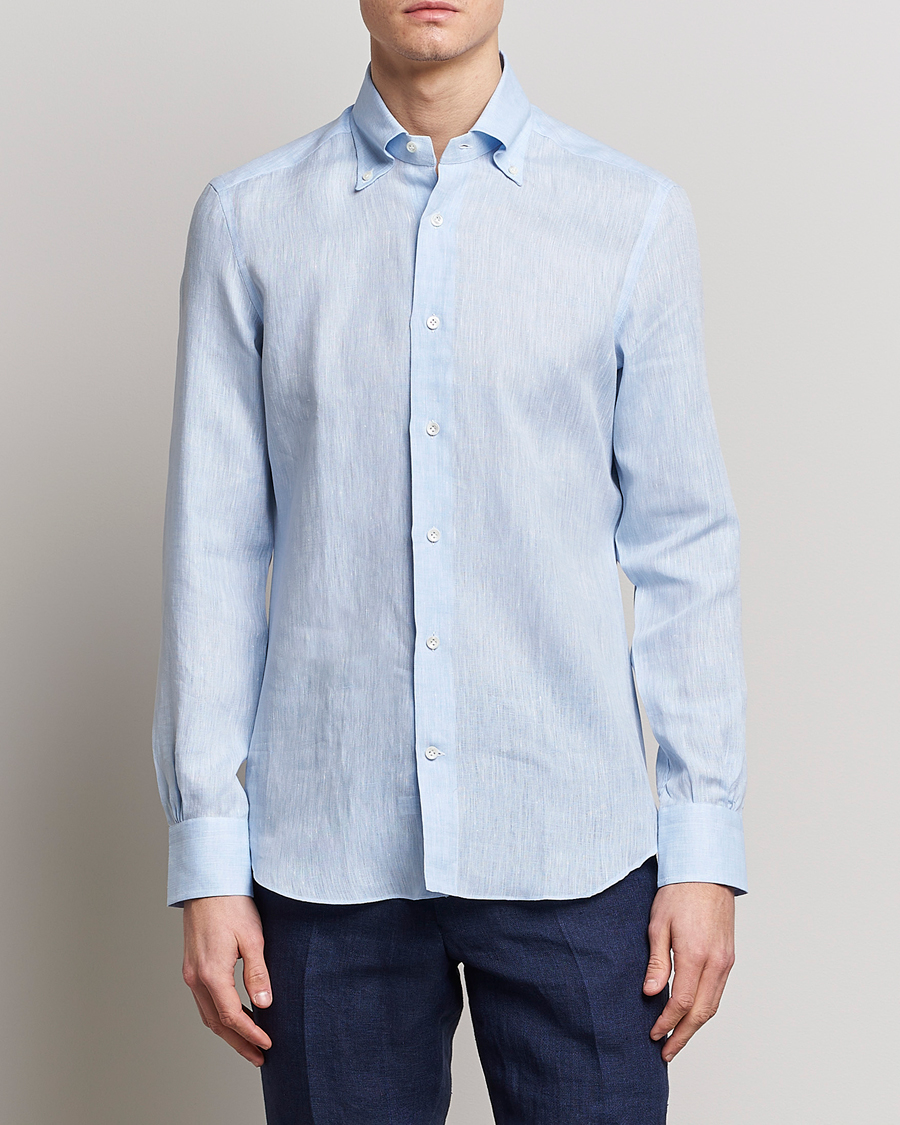 Homme | Chemises | Mazzarelli | Soft Linen Button Down Shirt Light Blue