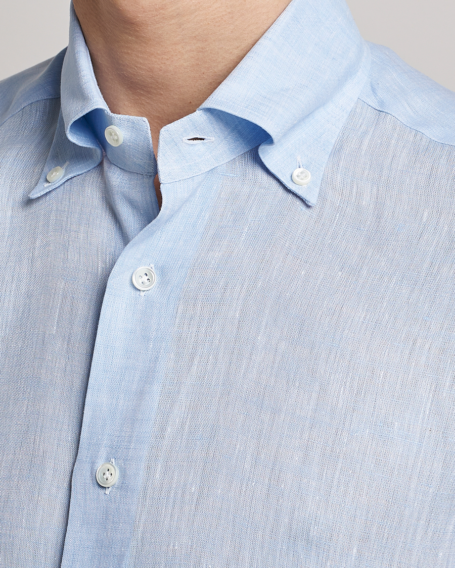 Homme | Chemises | Mazzarelli | Soft Linen Button Down Shirt Light Blue