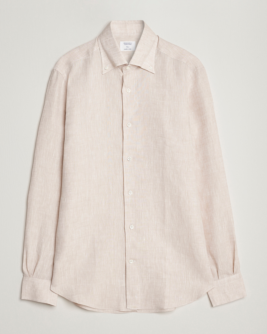 Homme | Chemises | Mazzarelli | Soft Linen Button Down Shirt Beige