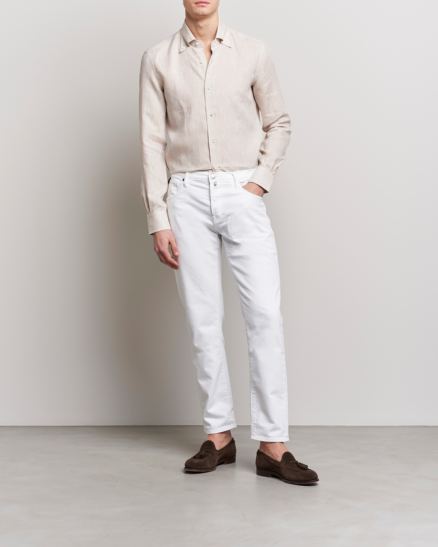 Homme | Chemises | Mazzarelli | Soft Linen Button Down Shirt Beige