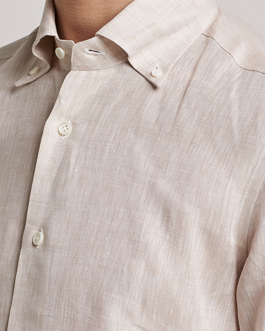 Homme | Chemises | Mazzarelli | Soft Linen Button Down Shirt Beige